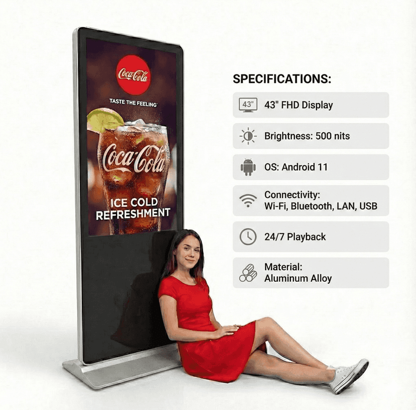 All Size T-Frame HD Standee 9:16 Floor Standing Digital Signage Display