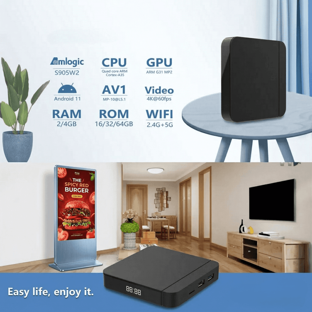 Digital Signage Box Amlogic S905W2 with 1 Year Bharat Signage Online Free Subscription - image 2