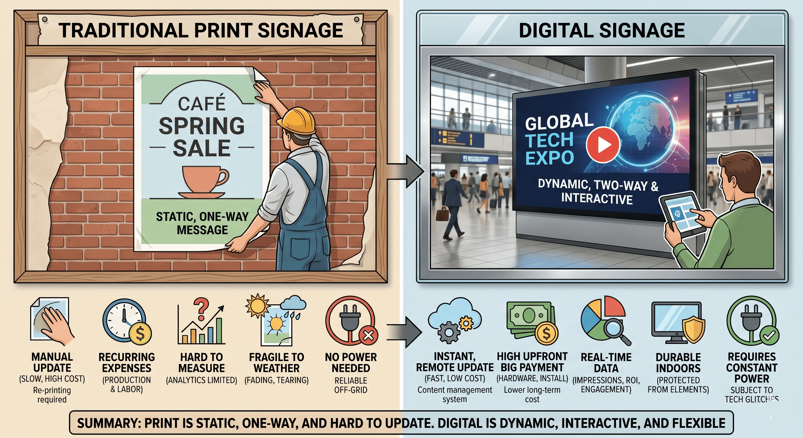 Traditional Print vs. Digital Signage: A Complete Comparison