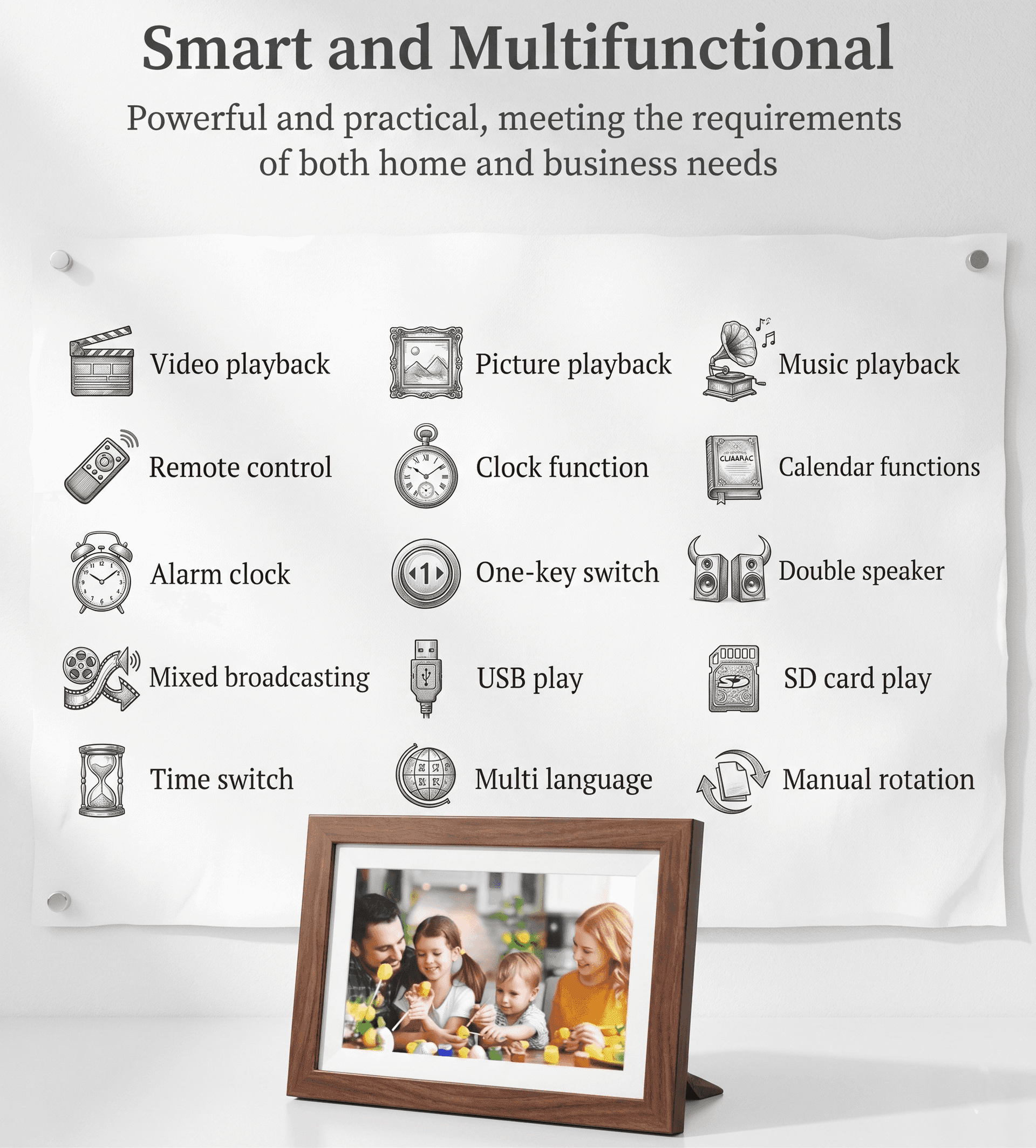 10 Inch Digital Picture Frame with Remote Control, Digital Photo Frame Play Pictures Videos on Loop Via USB SD Card - 3